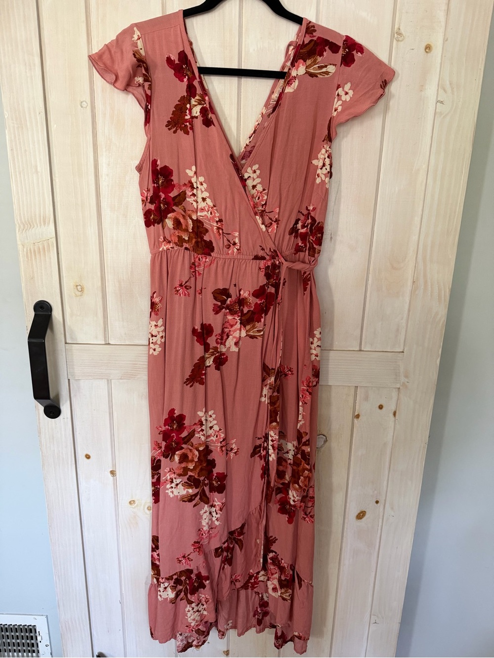 Rose Floral Wrap Maxi Dress with Tie Waist